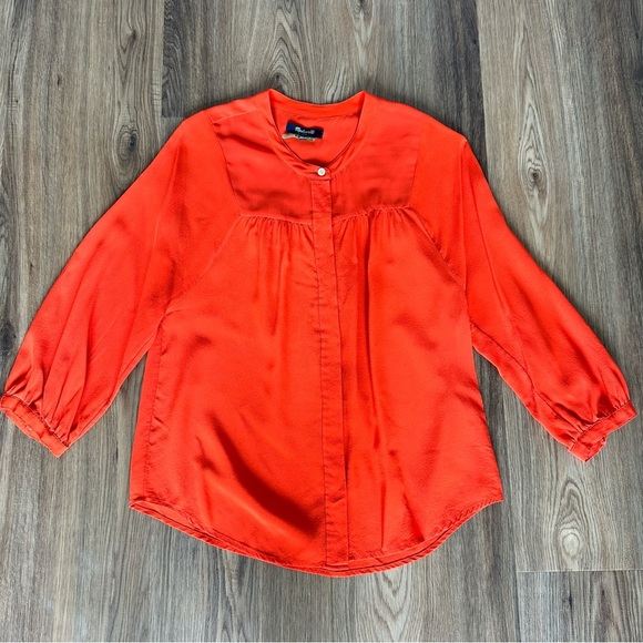 Madewell Women’s 100% Silk Button Down Blouse Small Orange Top Pleated Office - Picture 1 of 9